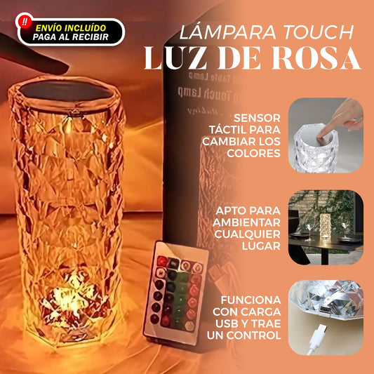 LÁMPARA TOUCH 🌹 LUZ DE ROSA