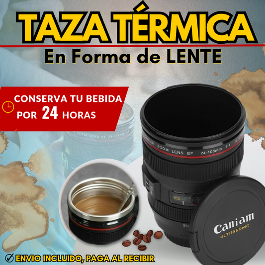 TAZA TERMICA EN FORMA DE LENTE